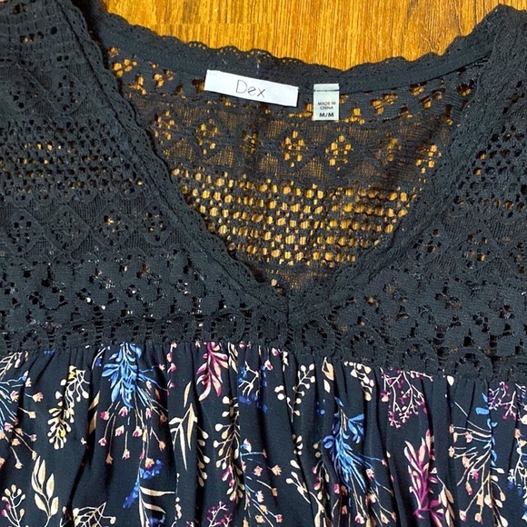 🌷 Dex 🌷 Floral Crochet Lace Flare Sleeve  Babydoll Dress Vintage 90s - Picture 9 of 9